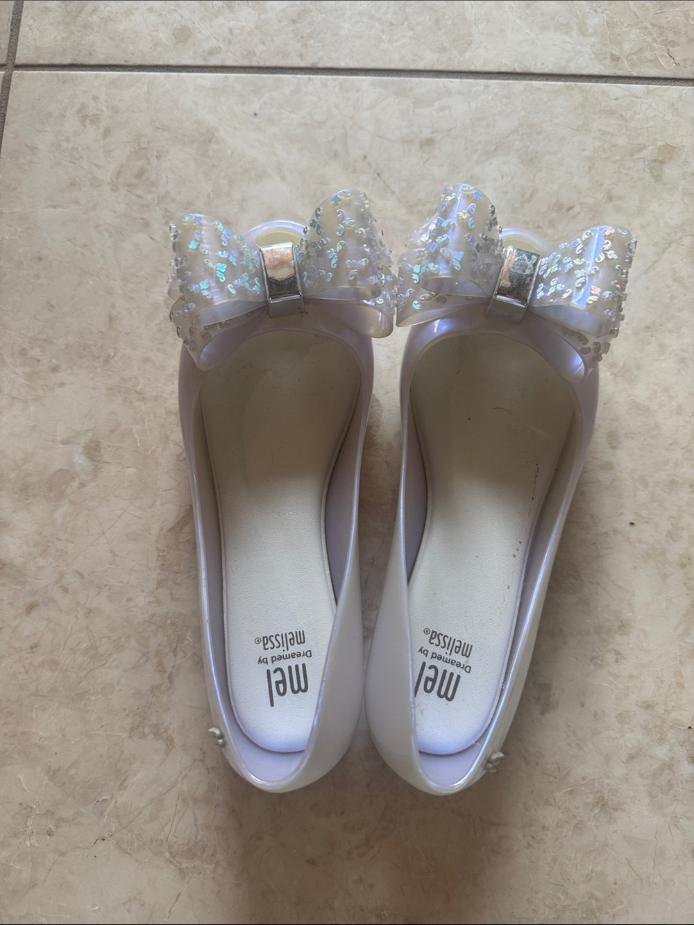 Mel by Melissa Iridescent Sequin Bow Jelly Flats - White